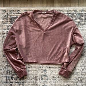 Garage Pink Cuffed Sleeve Crop Sweatshirt